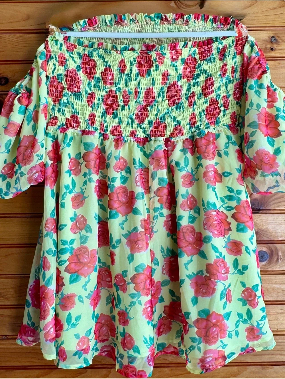 Betsey Johnson Arianna Rose Garden Mini Dress XL Smocked Off Shoulder Floral